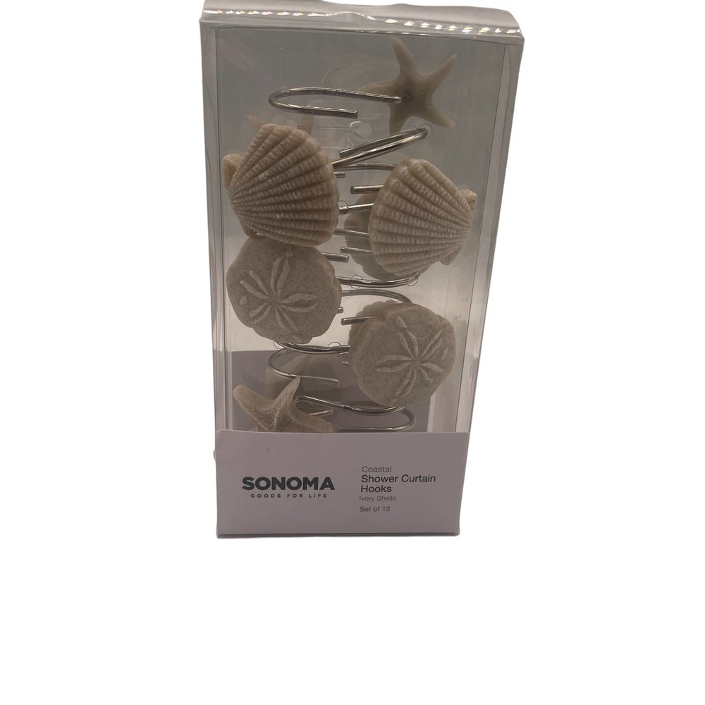 Sonoma Coastal Shower Curtain Hooks Ivory Shells Set of 12 - Picture 4 of 4